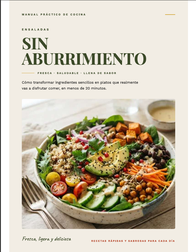 Portada del recetario impresa y fotografiada en la cocina de una alumna